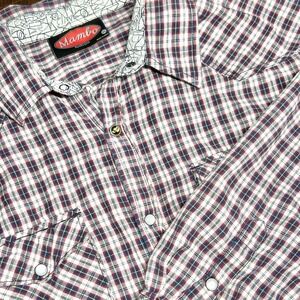 Mambo Mens Size XL Plaid Western Snap Shirt Red Blue White Cotton Pearl Snap